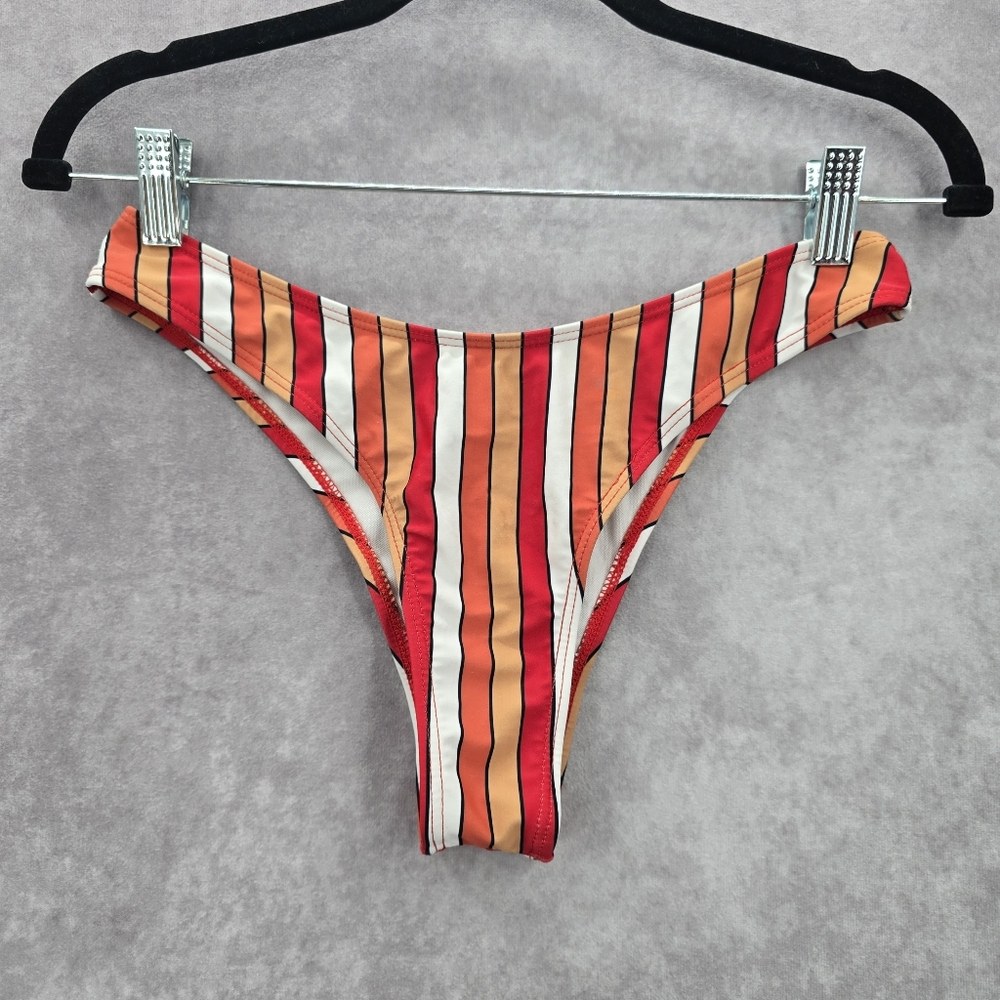 Zaful Orange White Stripe Thong Bikini Bottom Swimwear 6 Small‎